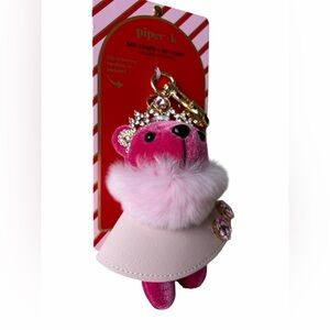 Piper K Pink Plush Bear Bag Charm with Gold Accents